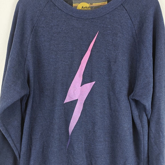 Aviator Nation BOLT CREW SWEATSHIRT In Navy Blue Size Medium Unisex - Picture 7 of 16